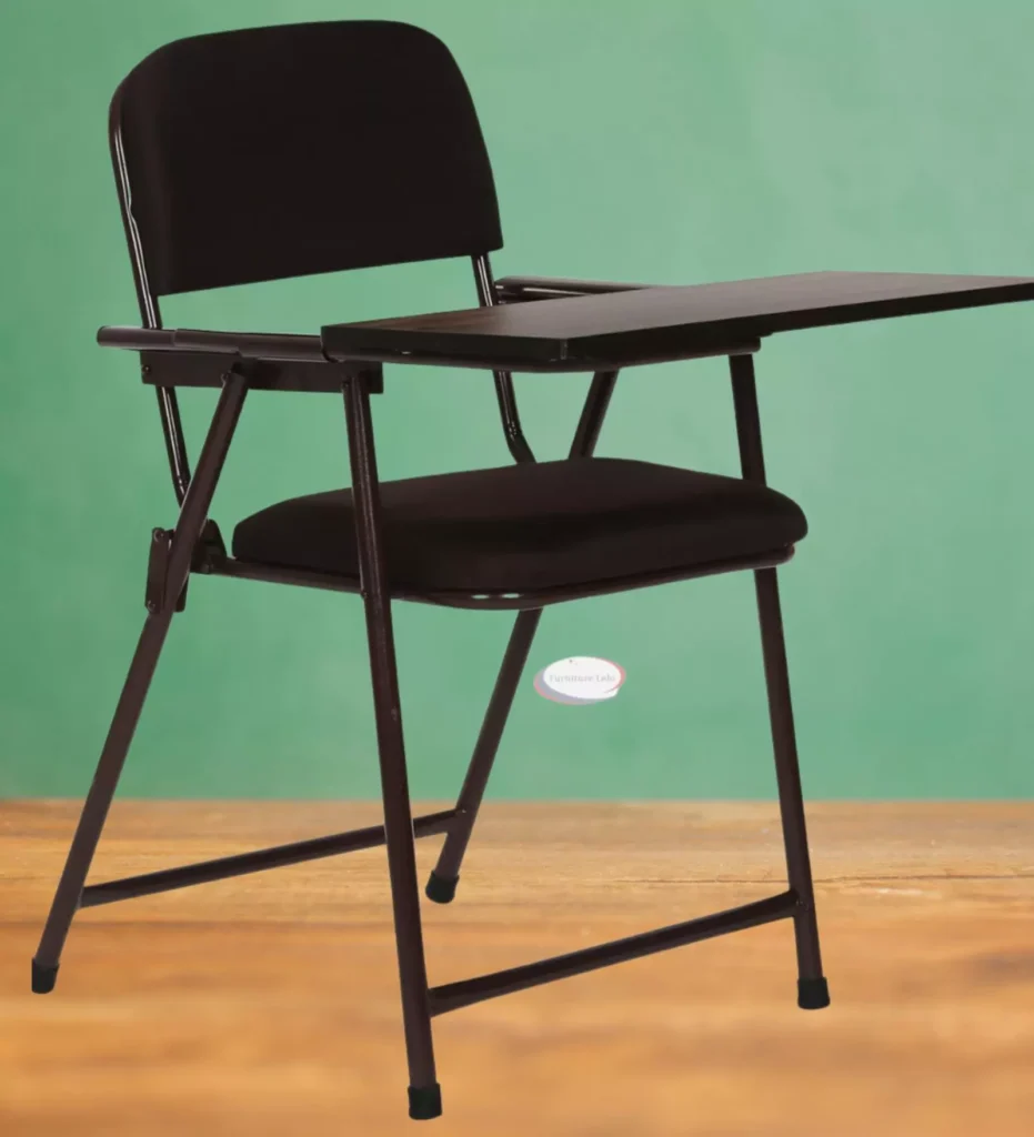 Black Cushioned Study Chair with Wooden Writing Pad