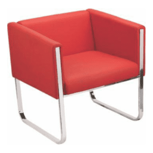 Designer Red Cubic Lounge Chair with Chrome Frame
