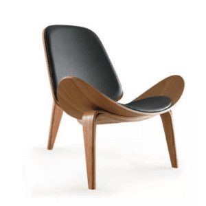 Leatherette Wooden Shell Lounge Chair with Padded Seating