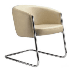 Steel Bar White Lounge Chair with Full Leather Upholstery