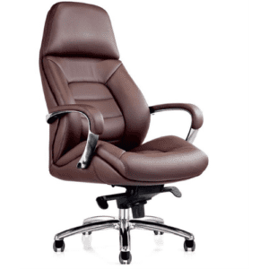 Genuine High Back Brown Leather Office Chair with Aluminium Base