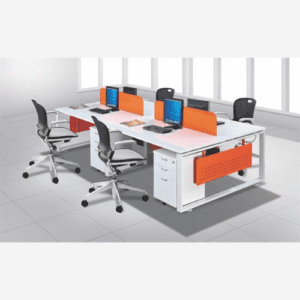 White Open Desk Workstation with Metal Frame