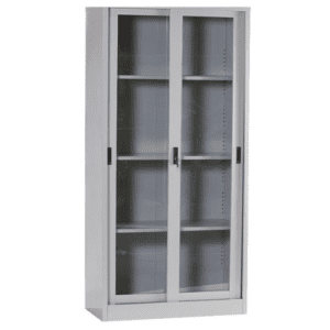 Full Height Glass Sliding Door Cabinet with 3 adjustable shelves