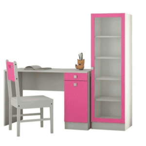 Kids Study Table with Drawers and Bookcase Pink Finish