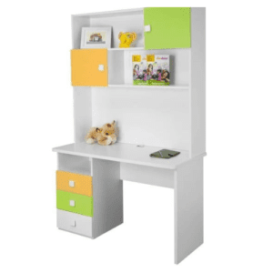 Wooden Study Table with Storage in Green & Yellow color
