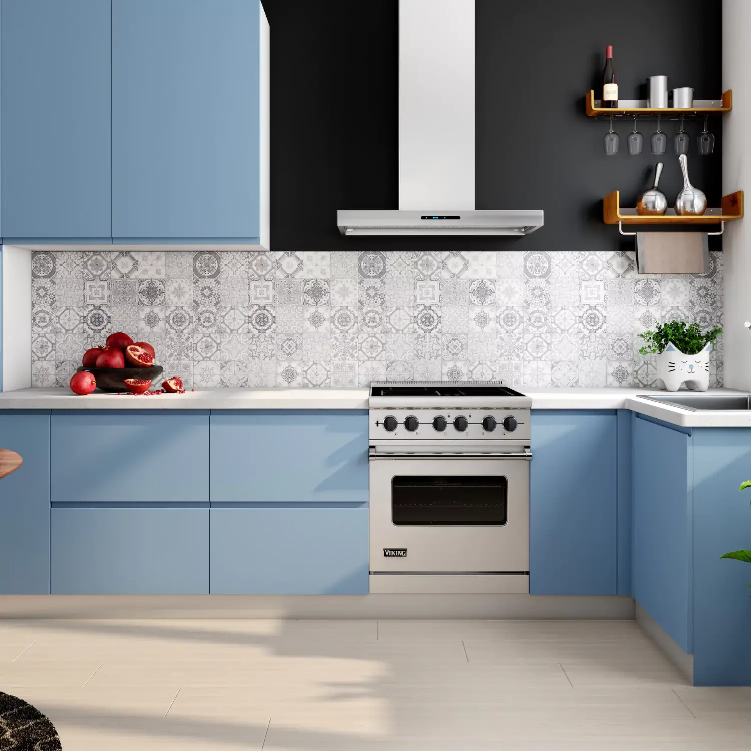light blue modular kitchen